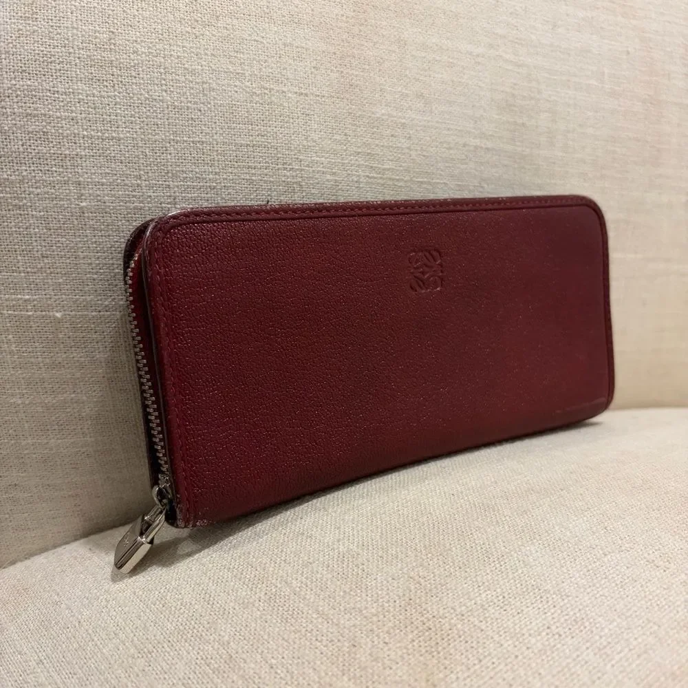 Loewe Burgundy Leather Zip Wallet - Long Red Continental Wallet